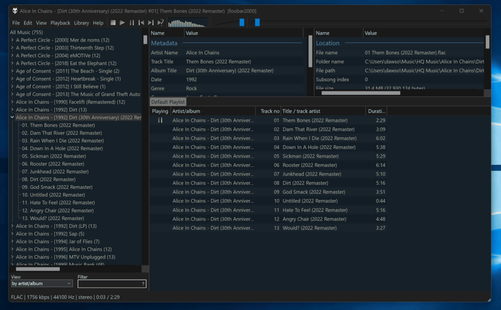 foobar2000 music management app screenshot